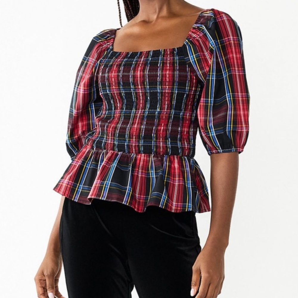 Draper James Multiplaid Smocked Top Medium